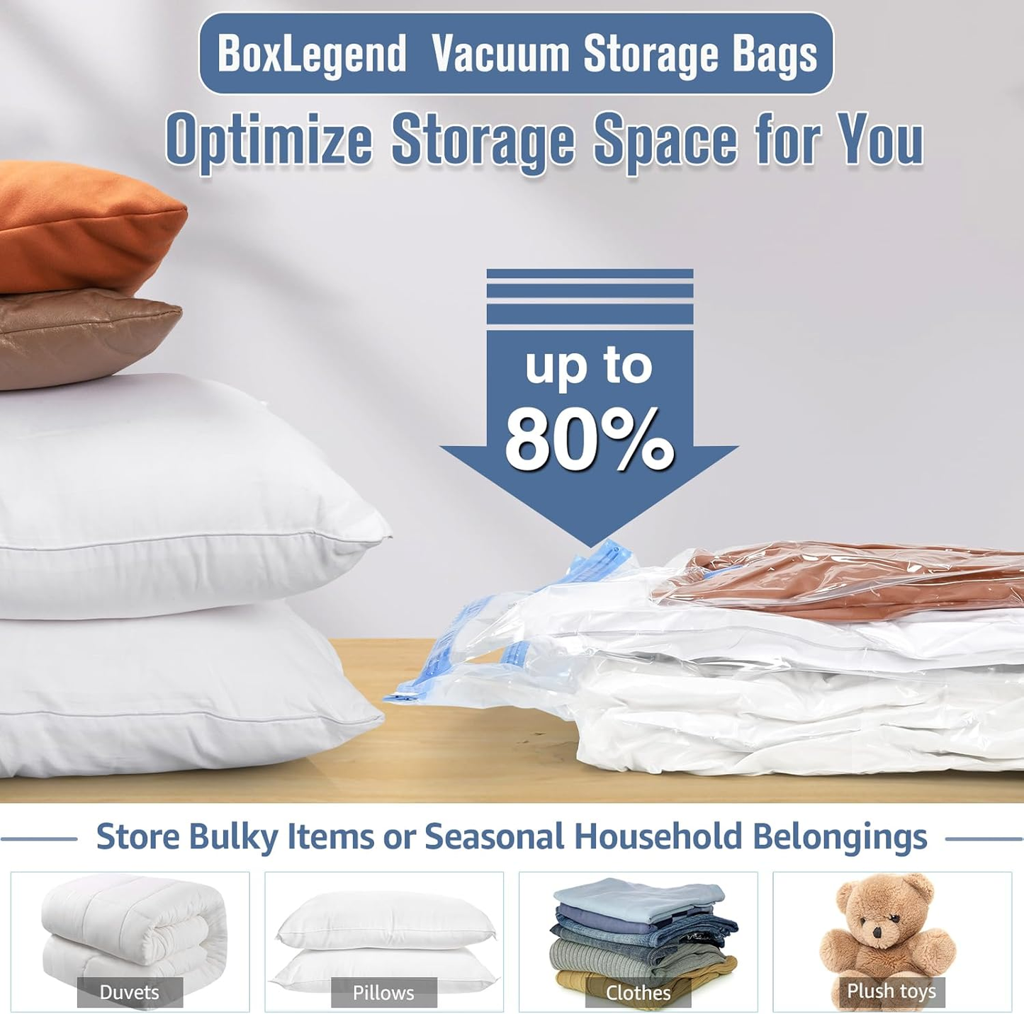 BoxLegend 16 Pack Vacuum Storage Bags Vacuum Seal Bags for Clothing Space Saver Bags with a Hand Pump