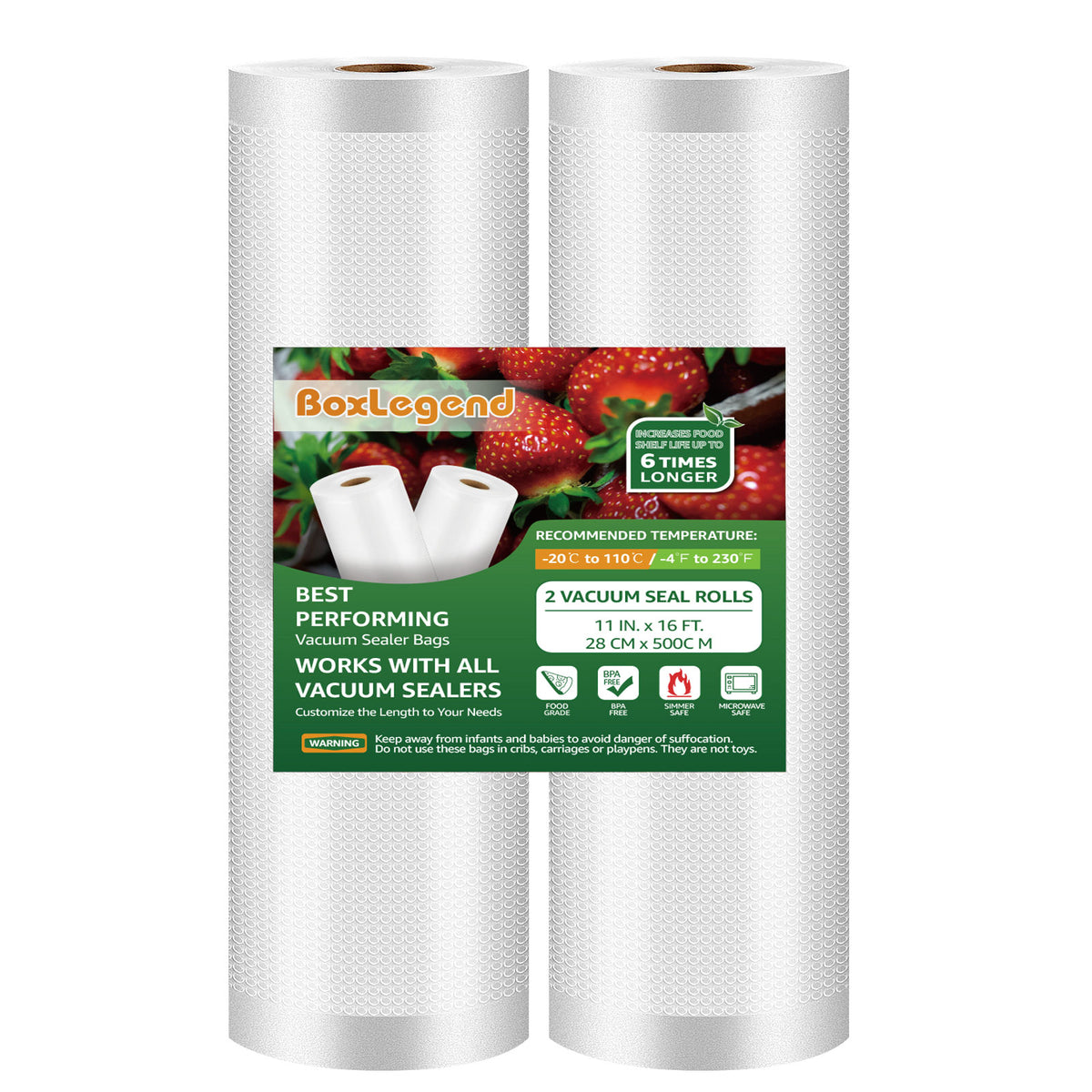 Vacuum Sealer Bags for Food Saver, 4 Pack 11 x 25'ft Commercial