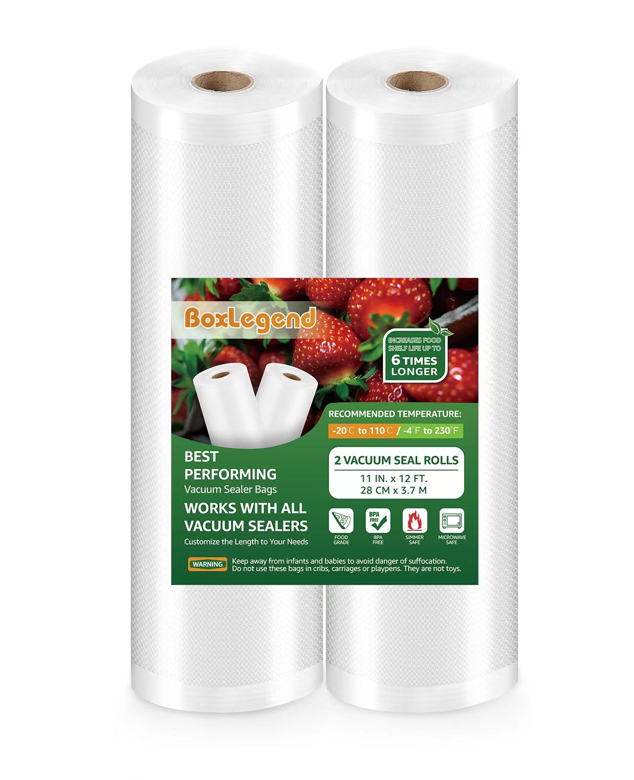 2 Rolls 8" x 12' Vacuum Sealer Bags for Food Saver, Vacuum Seal Bags Rolls Food Storage Bags