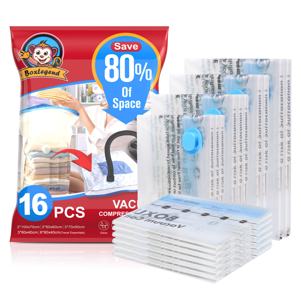 BoxLegend 16 Pack Vacuum Storage Bags Vacuum Seal Bags for Clothing Space Saver Bags with a Hand Pump
