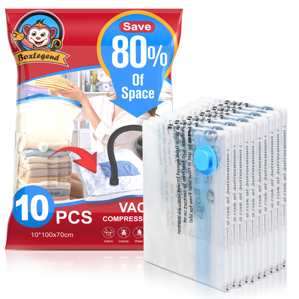 BoxLegend Vacuum Storage Bags 10 Jumbo Vacuum Seal Bags for Clothes Space Saver Bags with a Hand Pump