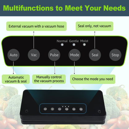 BoxLegend Vacuum Sealer Machine, Automatic Food Sealer Machine, Easy to Clean, Dry & Moist Food Modes, Black