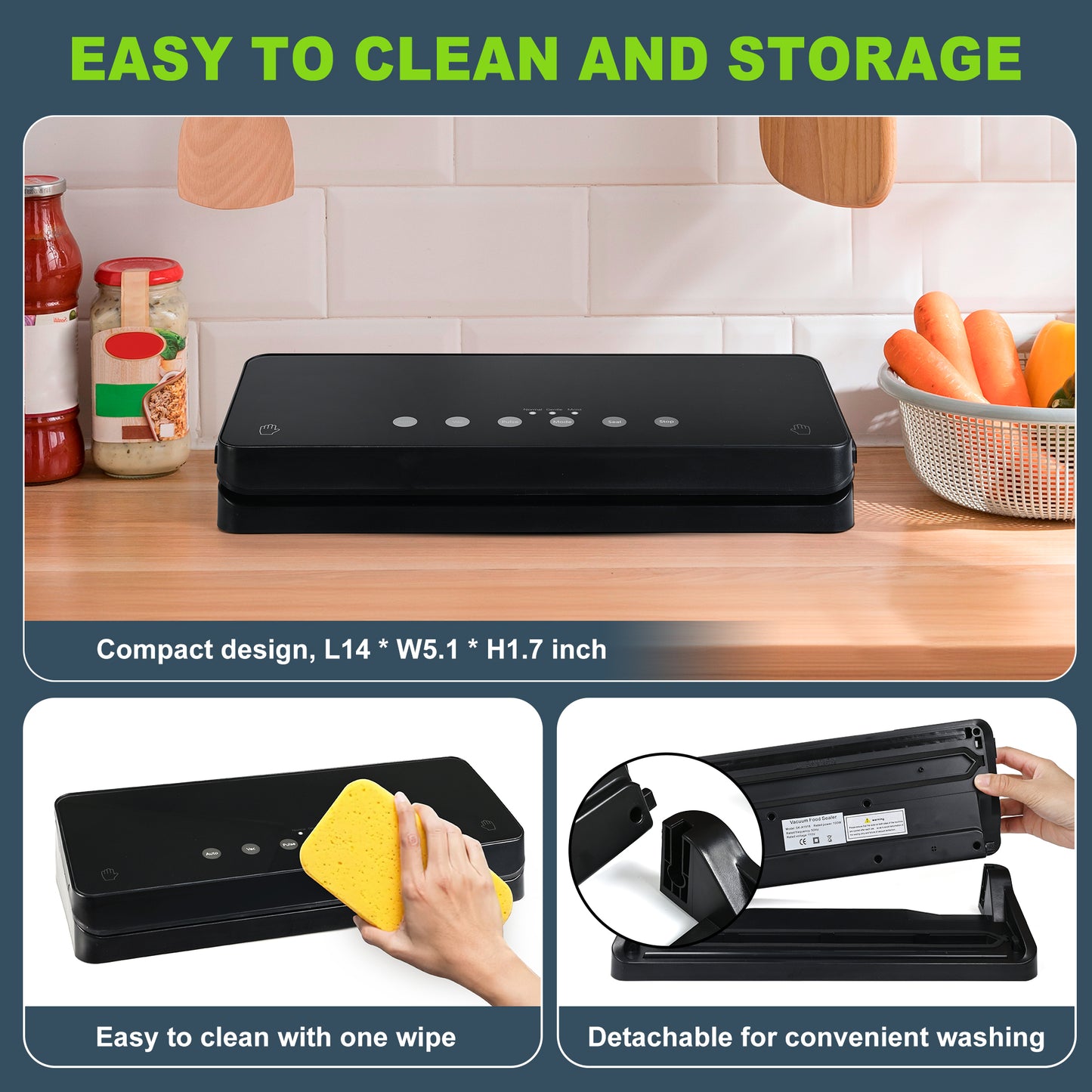 BoxLegend Vacuum Sealer Machine, Automatic Food Sealer Machine, Easy to Clean, Dry & Moist Food Modes, Black