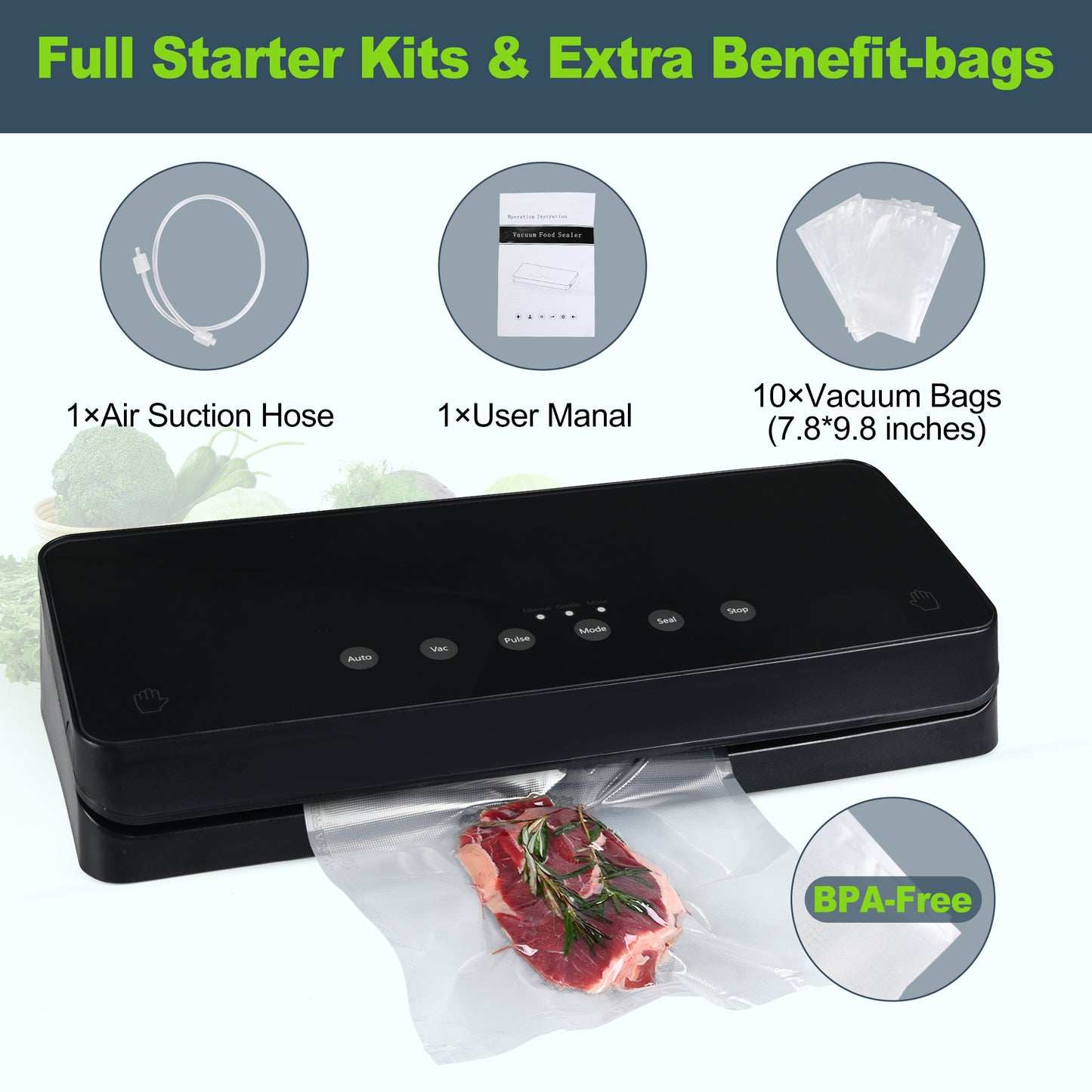 BoxLegend Vacuum Sealer Machine, Automatic Food Sealer Machine, Easy to Clean, Dry & Moist Food Modes, Black