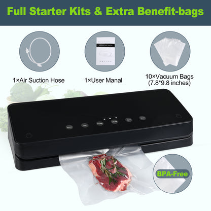 BoxLegend Vacuum Sealer Machine, Automatic Food Sealer Machine, Easy to Clean, Dry & Moist Food Modes, Black