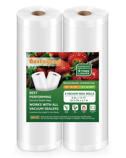 2 Rolls 8" x 12' Vacuum Sealer Bags for Food Saver, Vacuum Seal Bags Rolls Food Storage Bags