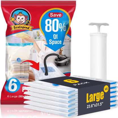 BoxLegend Vacuum Storage Bags with Hand Pump (6M / 6L)