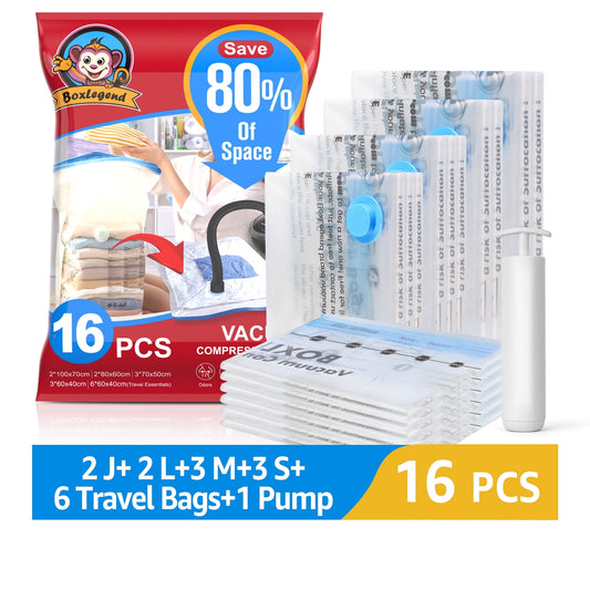 BoxLegend 16 Pack Vacuum Storage Bags Vacuum Seal Bags for Clothing Space Saver Bags with a Hand Pump