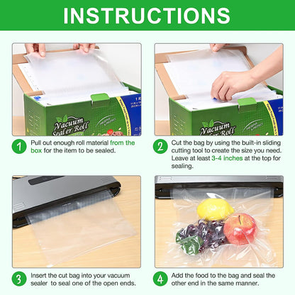 Vacuum Sealer Bags Food Vacuum Seal Bags Roll Keeper with Cutter Dispenser Disposable Storage Bags