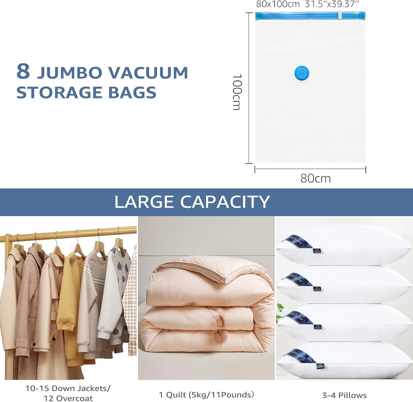 BoxLegend Vacuum Storage Bags with Hand Pump 8 Jumbo 31.5’’x39.37’'