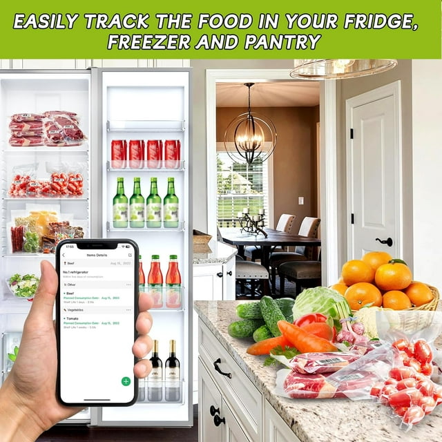 BoxLegend Vacuum Sealer Bags with Food Management APP 11’’x 50’ (2 Pack), Food Saver Bags Rolls with Barcodes for Food Tracking