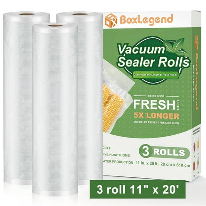 3 Rolls 11" x 20'Vacuum Sealer Bags for Freezer Food Saver,Food Storage Bags Freezer Safe Vacuum Seal Bags