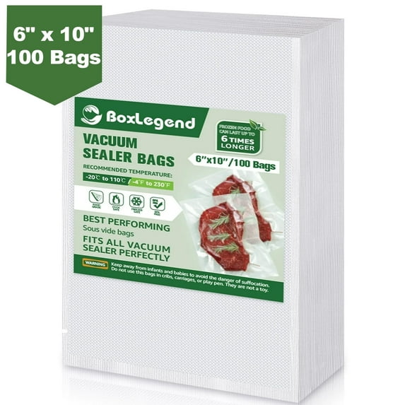BoxLegend Vacuum Sealer Bags, 6"x 10"x100 Count Food Vacuum Seal Bag Pre-cut Vacuum Bags