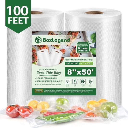 BoxLegend Vacuum Sealer Bags, 2 Rolls 8''x50' Food Saver Bags. Commercial Grade, BPA Free, Heavy Duty, Great for vac Storage, Meal Prep or Sous Vide