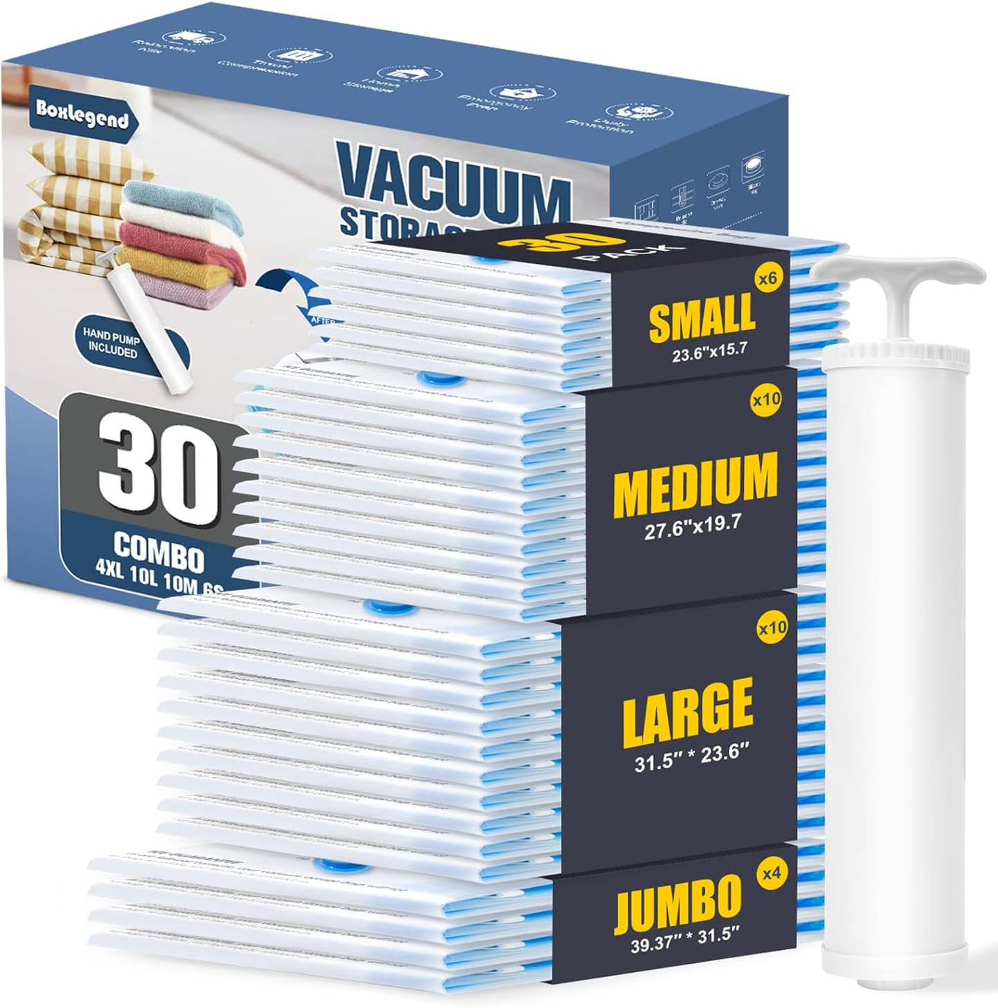 BoxLegend Vacuum Storage Bags with Large Hand Pump 24 Combo / 30 Combo